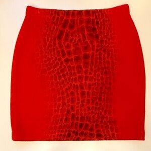 100% Wool Luisa Cerano Red Alligator Print Bodycon Mini Winter Skirt Size 8